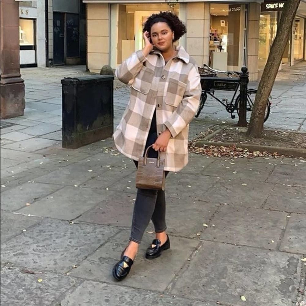 Oversized Shirt Plaid Jacket Shacket Neutrals New - Picture 6 of 16